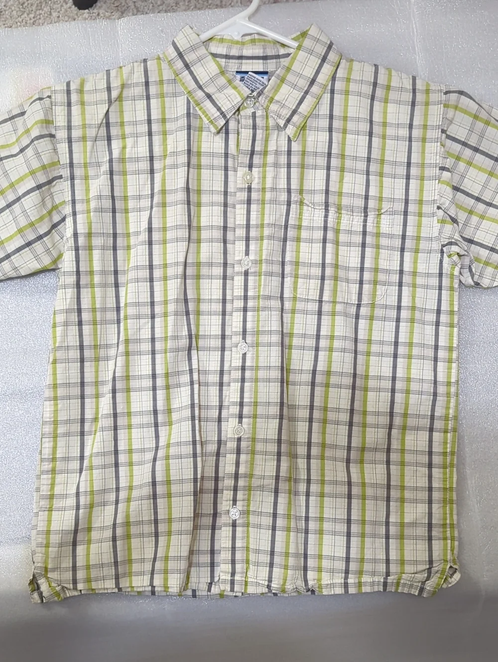 Boy's Short-Sleeve Plaid Button-Up Shirt - Green/White